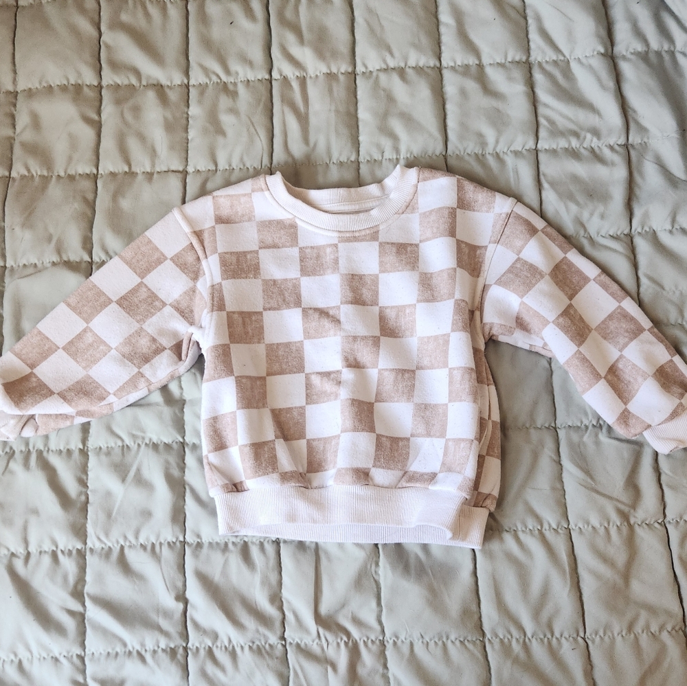 Grayson Mini Checkered Beige and White Sweatshirt